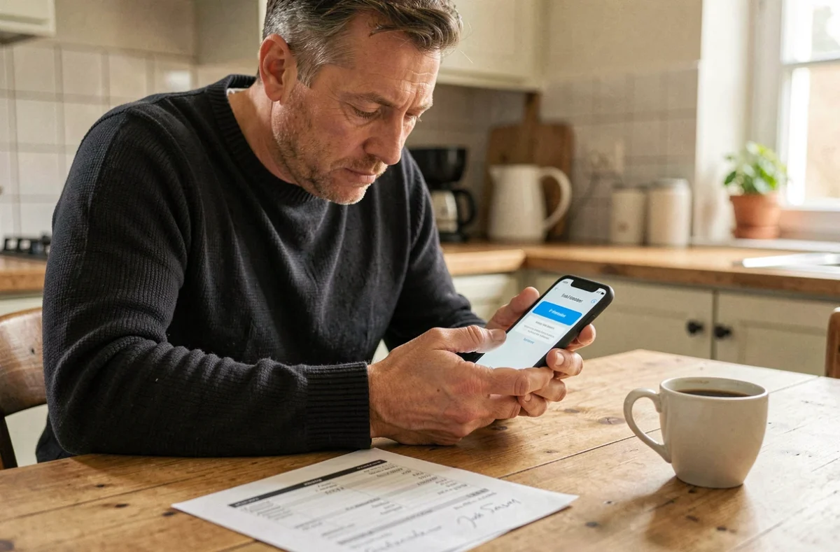 Employé SNCF accédant à son espace personnel de paie depuis son domicile sur smartphone avec authentification double facteur