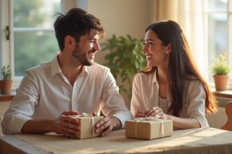 Couple célébrant leur anniversaire de mariage à la maison