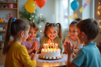 Groupe d'enfants lors d'un anniversaire joyeux