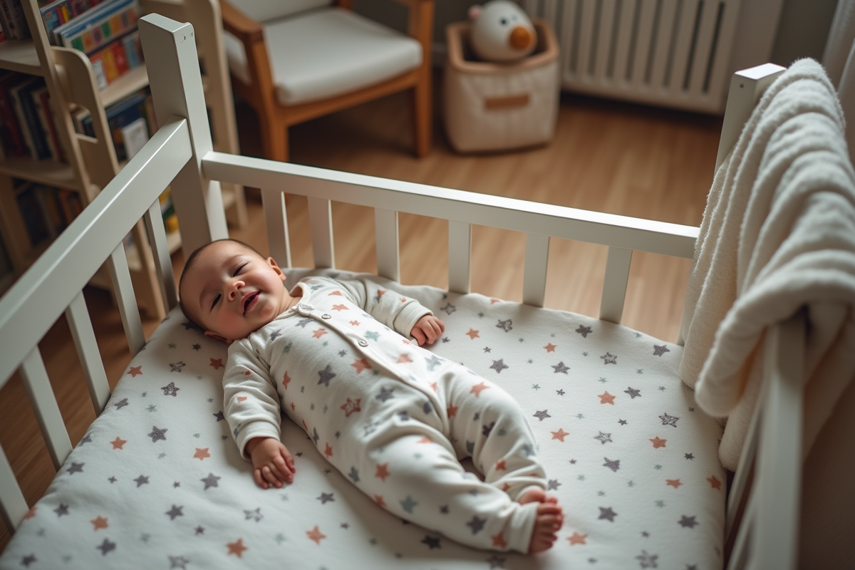 Bebe fille endormie dans son lit avec décor apaisant