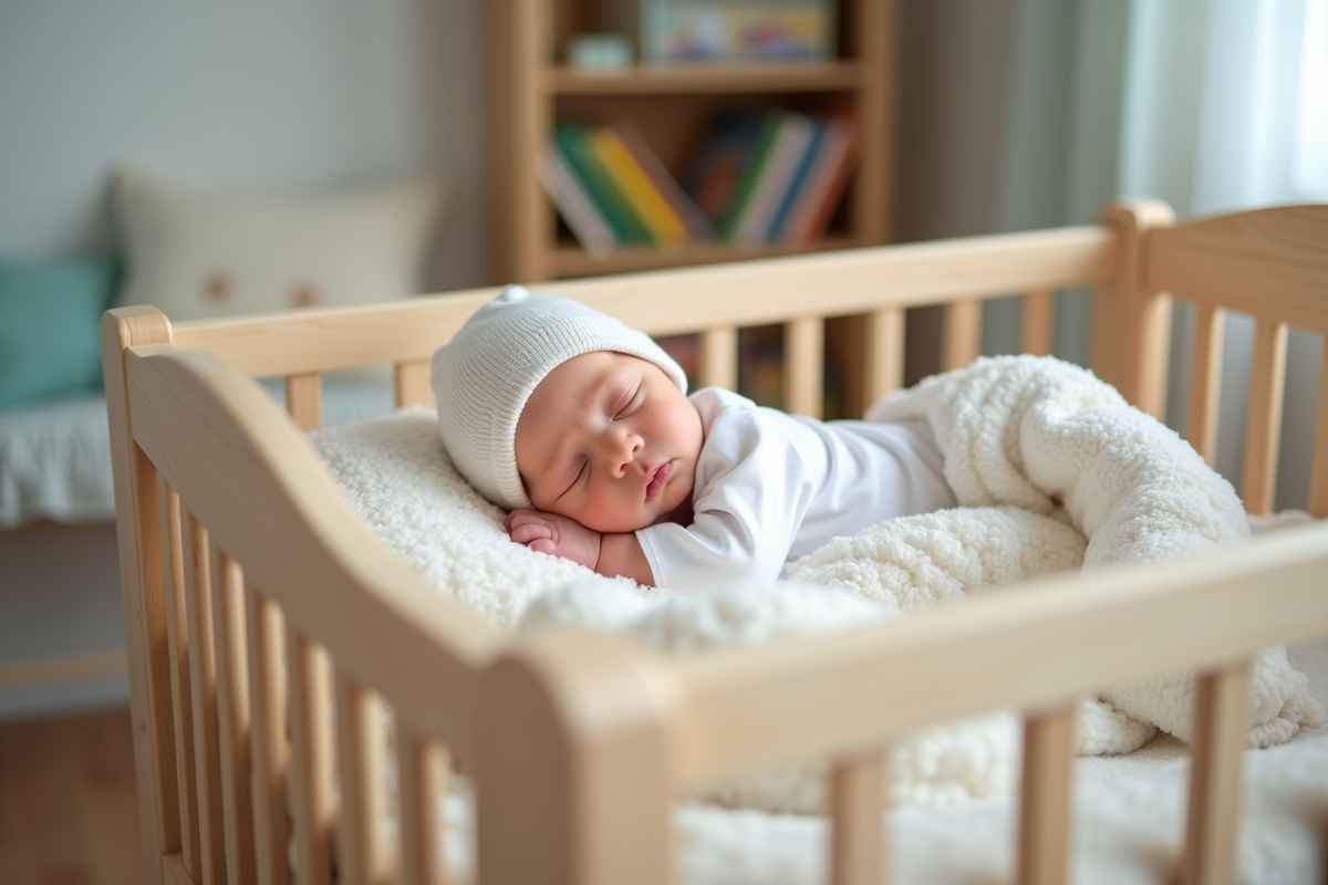 Bébé fille endormie dans un berceau en bois dans une nurserie douce