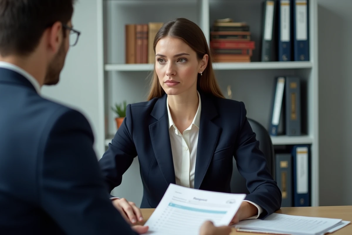 Femme consultant un conseiller financier au sujet du surendettement et des recours juridiques liés à l'article 220 du Code civil
