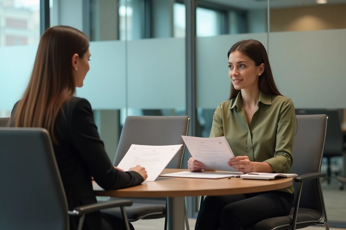 Employée discutant d'une demande de passage à 80% avec son responsable RH après son retour de congé maternité