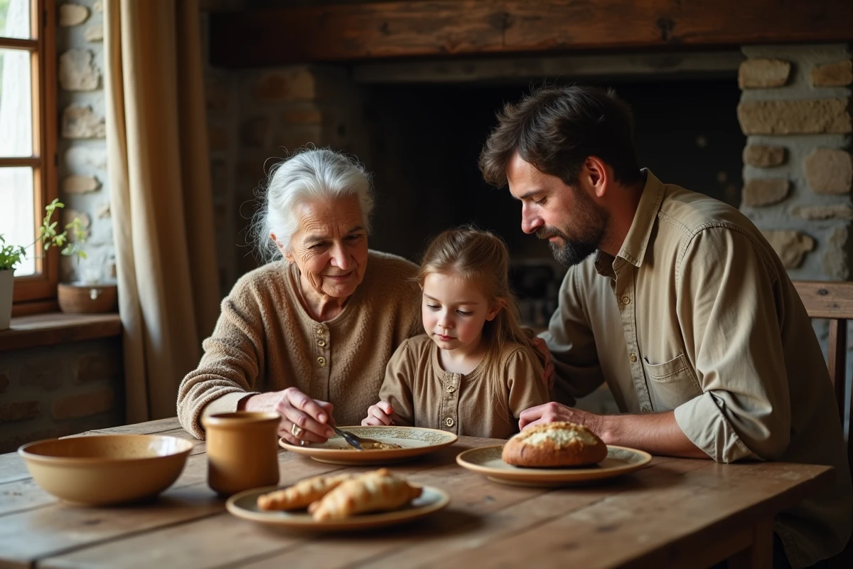 Famille italienne autour d une table en cuisine rustique