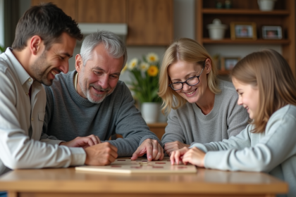 Famille multigenerational jouant à un jeu de société à la maison