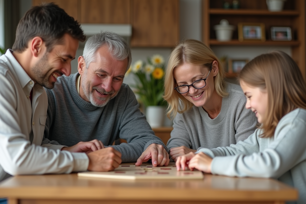 Famille multigenerational jouant à un jeu de société à la maison
