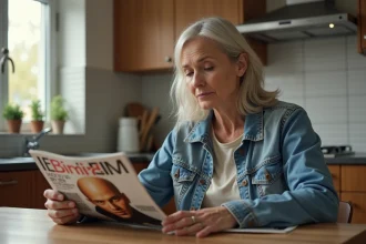 Femme lisant un magazine avec Eminem sur la couverture