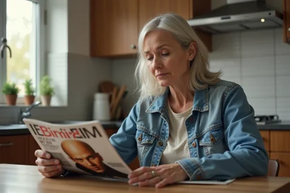 Femme lisant un magazine avec Eminem sur la couverture