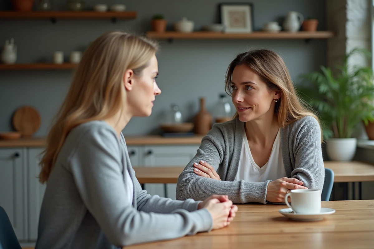 Femme et fille en conflit dans une cuisine moderne