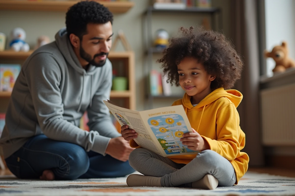 Fille attentive expliquant un GPS à son père à la maison