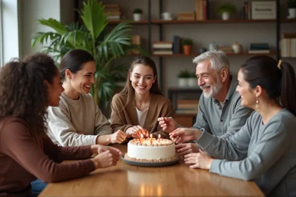 Groupe diversifié partageant des cartes d anniversaire