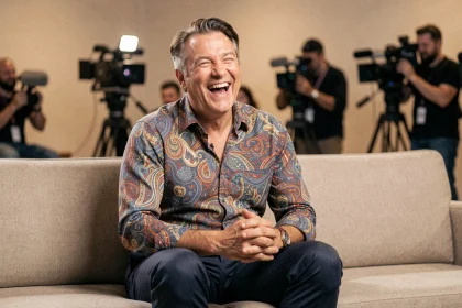 Humoriste français souriant lors d'une interview télévisée, illustrant la personnalité publique de Jarry