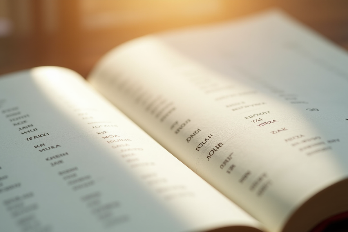 Livre de prénoms avec noms commençant par K en gros plan