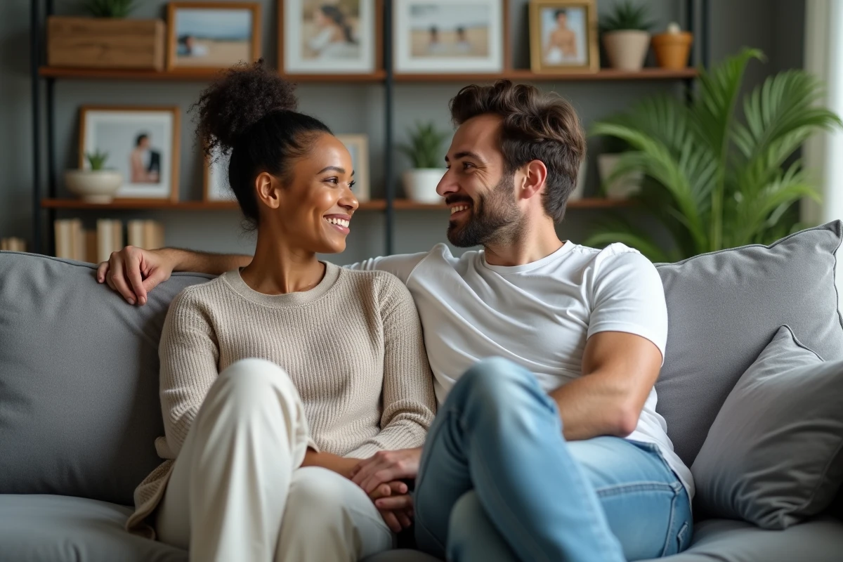 Naomi Osaka et son mari assis dans un salon moderne