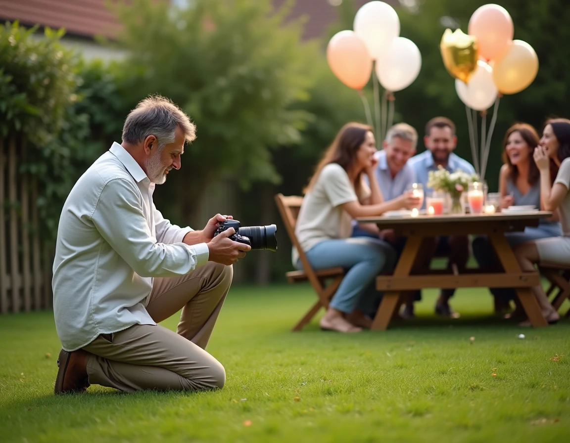 Photographe capturant des moments lors d'une fête d'anniversaire en jardin à Cugnaux