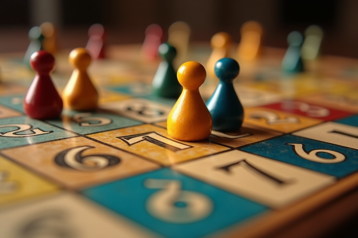 Zoom sur le plateau de jeu de la hugette avec pièces vintage