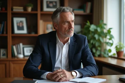 Animateur télévision dans son bureau privé, illustrant la frontière entre vie publique et vie privée